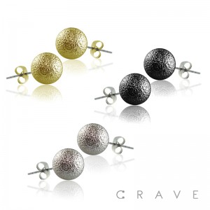 PAIR OF STAINLESS STEEL DEBOSSED BALL STUD EARRING